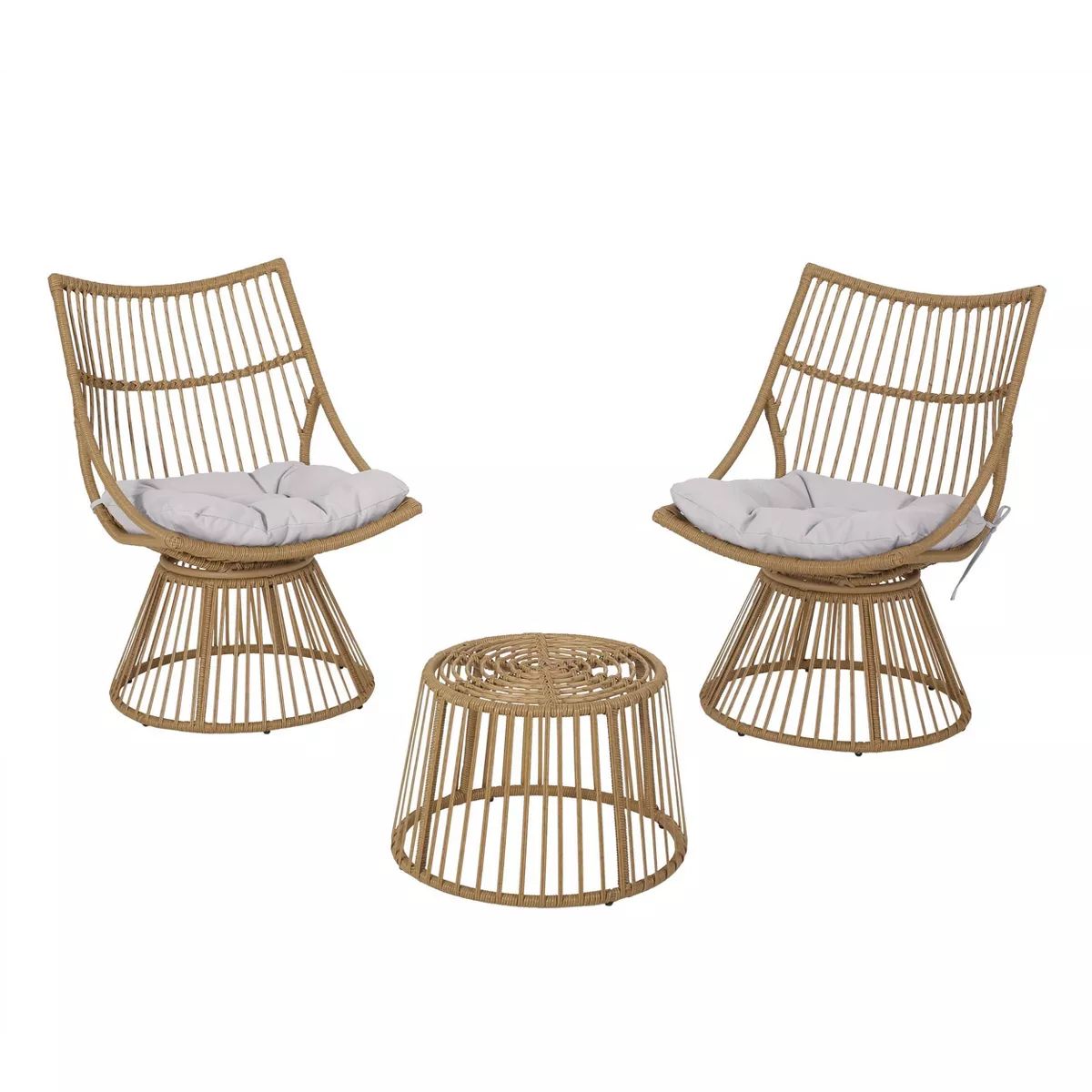 3pc Caryl Outdoor Wicker Chat Set with Cushions Light Brown/Beige - Christopher Knight Home | Target