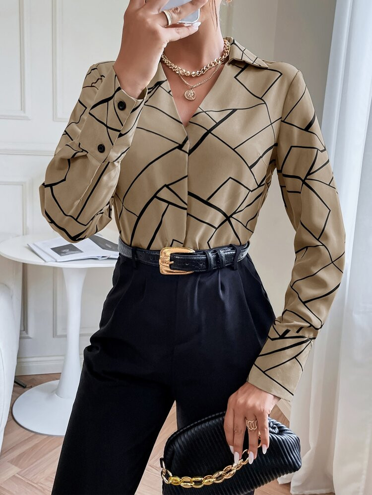 Geo Print Button Front Shirt | SHEIN