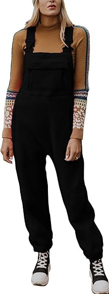 Women's Fleece Warm Overalls Winter Loose Casual Jumpsuits with Pockets | Amazon (US)