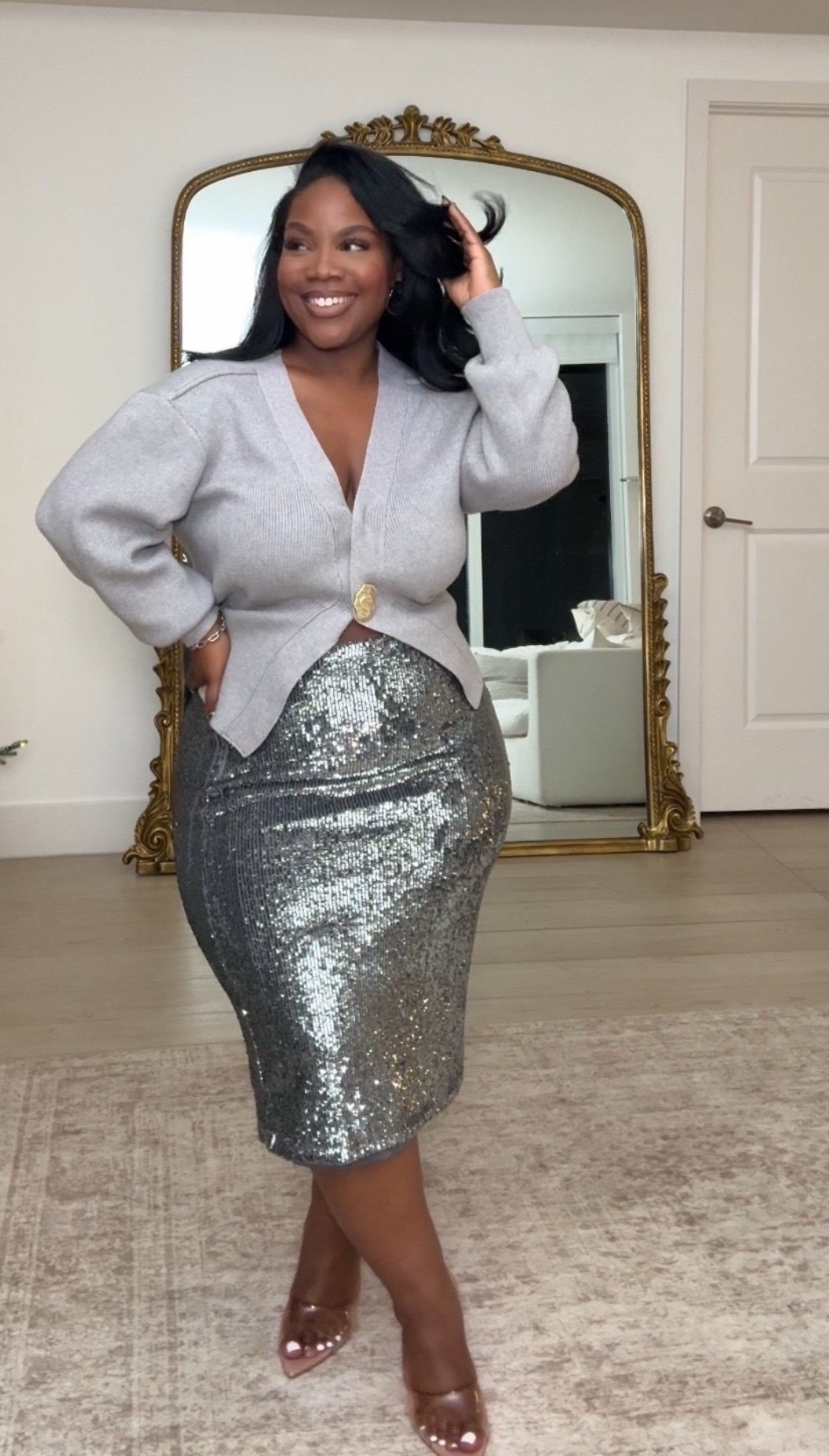 Loving this cardigan! You can style this for work, or over a skirt for date night 🤍

Cardigan is 50% off at Expresss! ✨

Size Details:
Sweater: Large
Skirt: 12

express sale, sparkly skirt, gold accents, date night outfits, business casual workwear, Emmy Petit

#LTKMidsize #LTKWorkwear #LTKSaleAlert