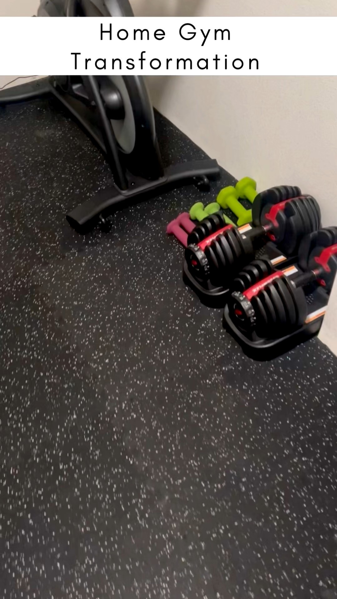 DIY home gym. Home gym. Home gym setup. Simple home gym. Home gym on a budget. Exercise space. Home exercise room. Elliptical. Walking pad. Exercise bike. Dumbbells. Weights. Health goals. Move your body. Home gym floor. DIY gym floor. 

#LTKfitnessgoals #LTKActive #LTKHome