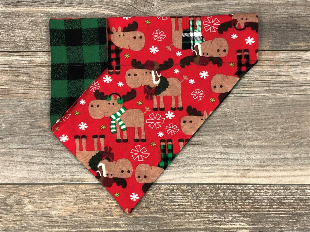 Christmas Dog Bandana Over the Collar Reversible Moose - Etsy | Etsy (US)
