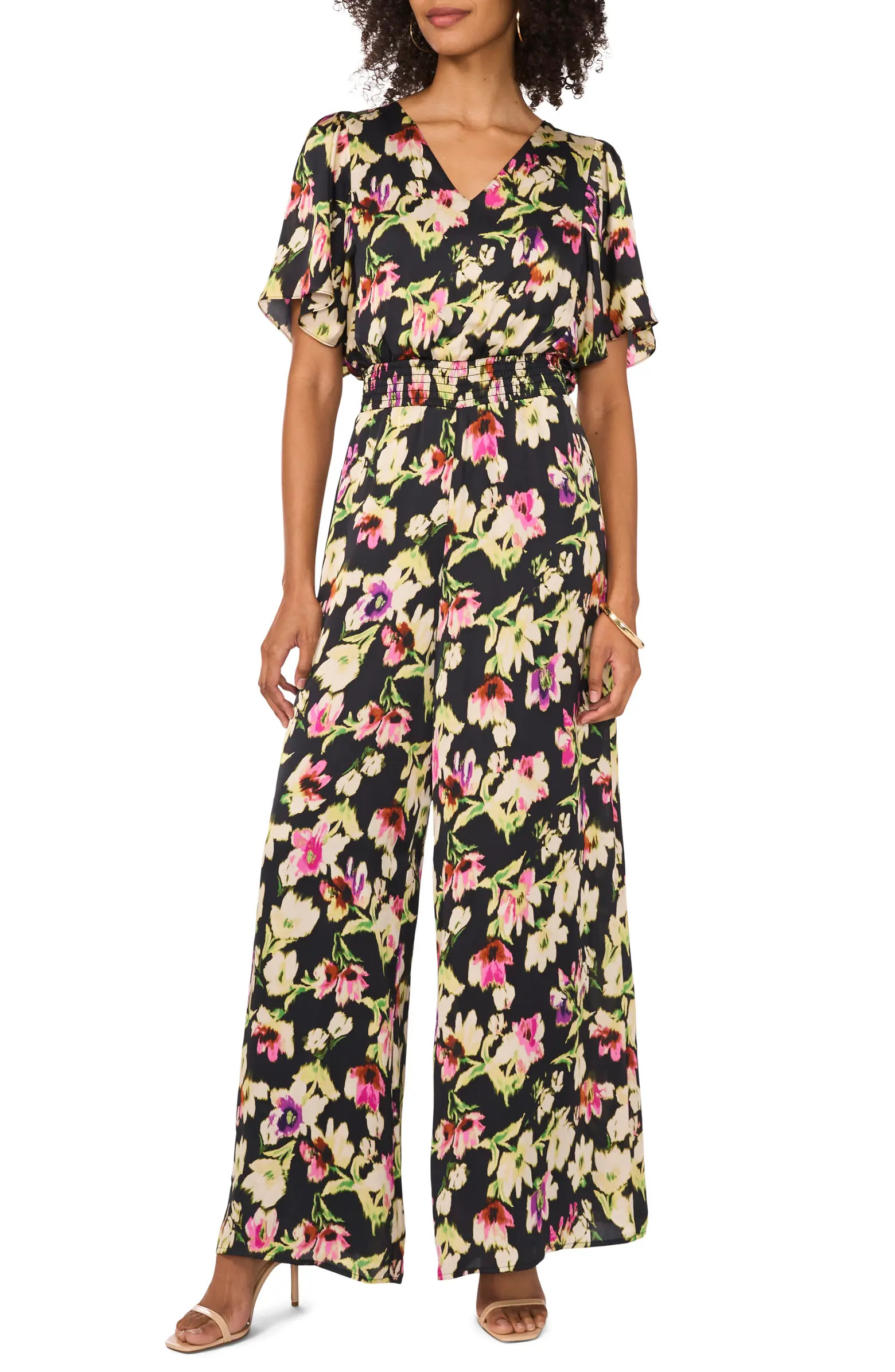 Vince Camuto Floral Flutter Sleeve Jumpsuit | Nordstrom | Nordstrom