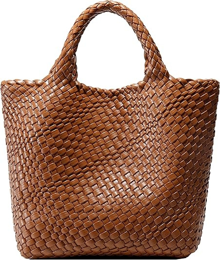 Woven Bag for Women, Vegan Leather Tote Bag Large Summer Beach Travel Handbag and Purse Retro Han... | Amazon (US)