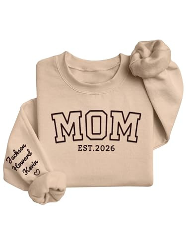 YUNART Personalized Mothers Day Birthday Gifts for Mom from Daughter Son, Custom Embroidered Sweatshirt Hoodie with Kids Names on Sleeve, Customized Mom Shirt for MAMA Wife Women | Amazon (US)