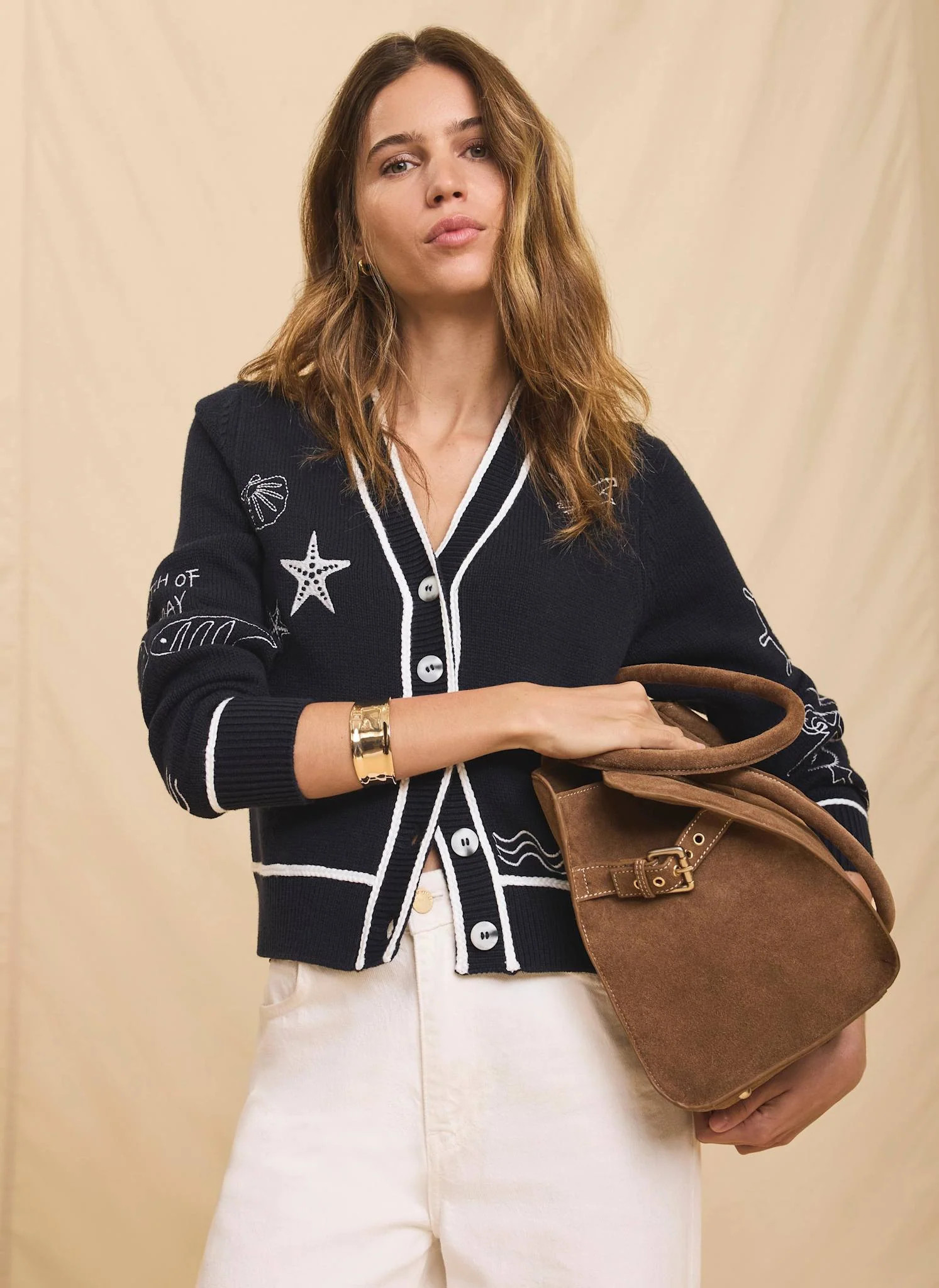 Navy Embroidered Marine Knit Cardigan | Mint Velvet