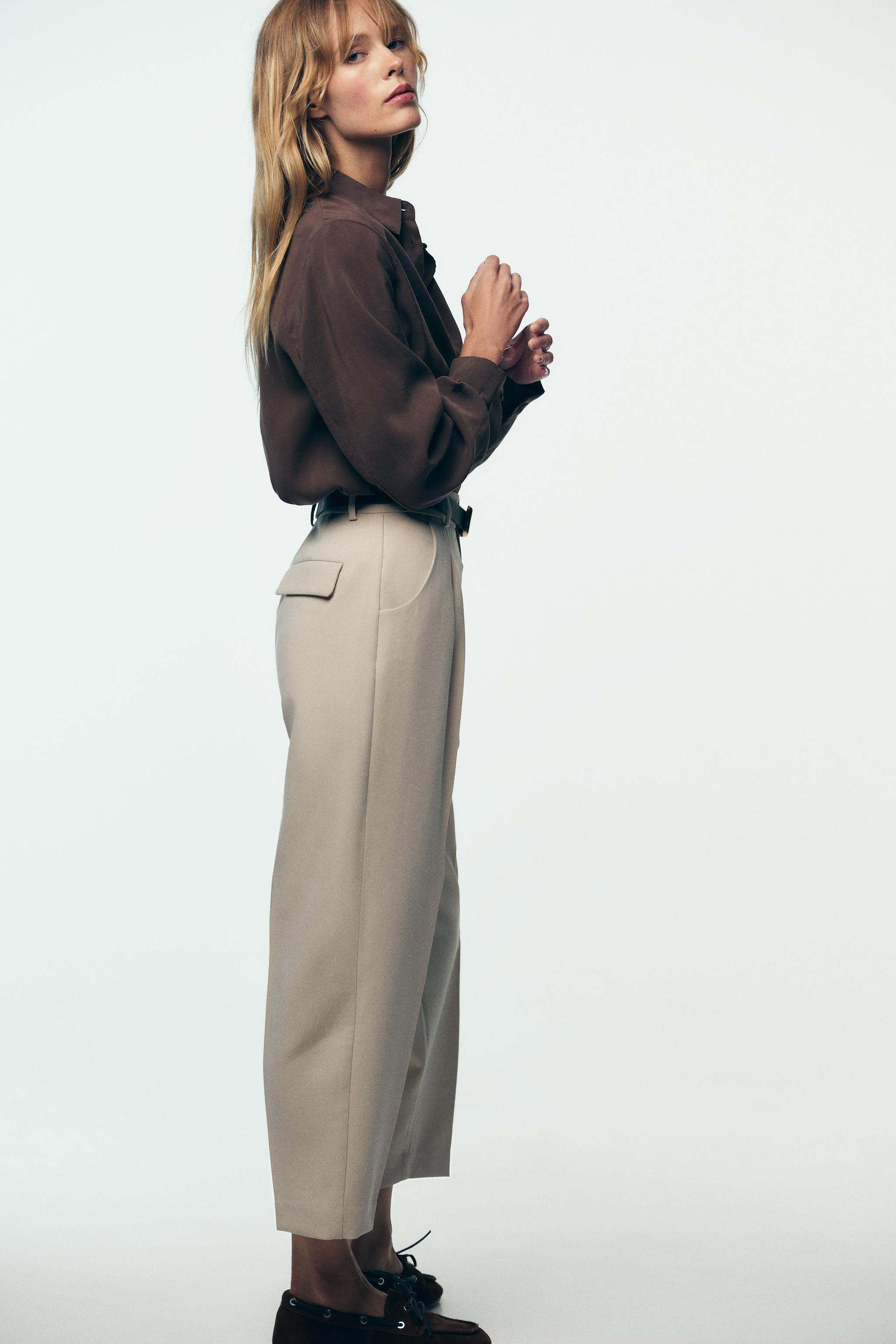 DARTED TROUSERS WITH BELT27.99 GBP Light camel Black Duck green Oyster-white Light greyLight came... | Zara UK