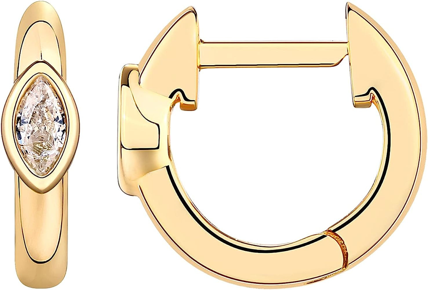 PAVOI 14K Gold Plated Sterling Silver Post Cubic Zirconia Huggie Earrings - Small Round Huggie St... | Amazon (US)