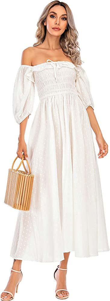 R.Vivimos Women Summer Half Sleeve Cotton Ruffled Vintage Elegant Backless A Line Flowy Long Dres... | Amazon (US)