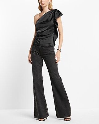 Satin Ruffle One Shoulder Top | Express