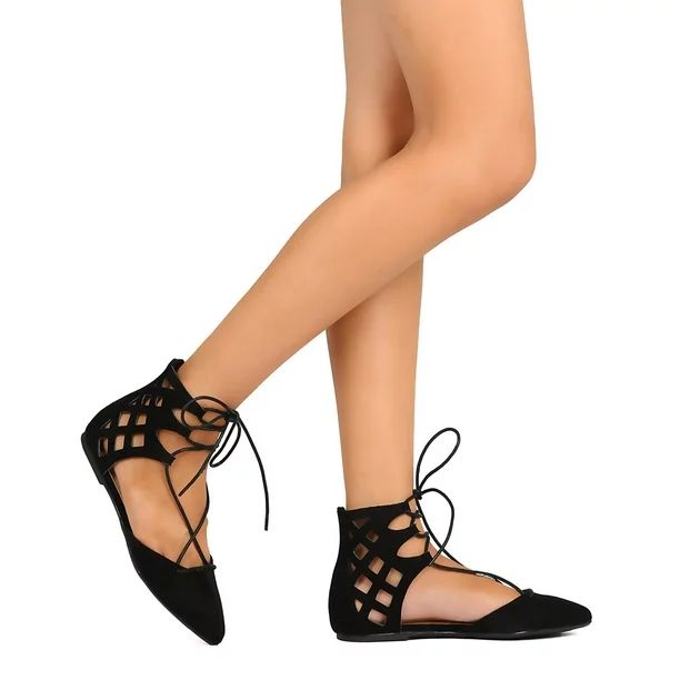 New Women Wild Diva Pippa-136 Faux Suede Pointy Toe d'Orsay Lace Up Cut Out Flat | Walmart (US)
