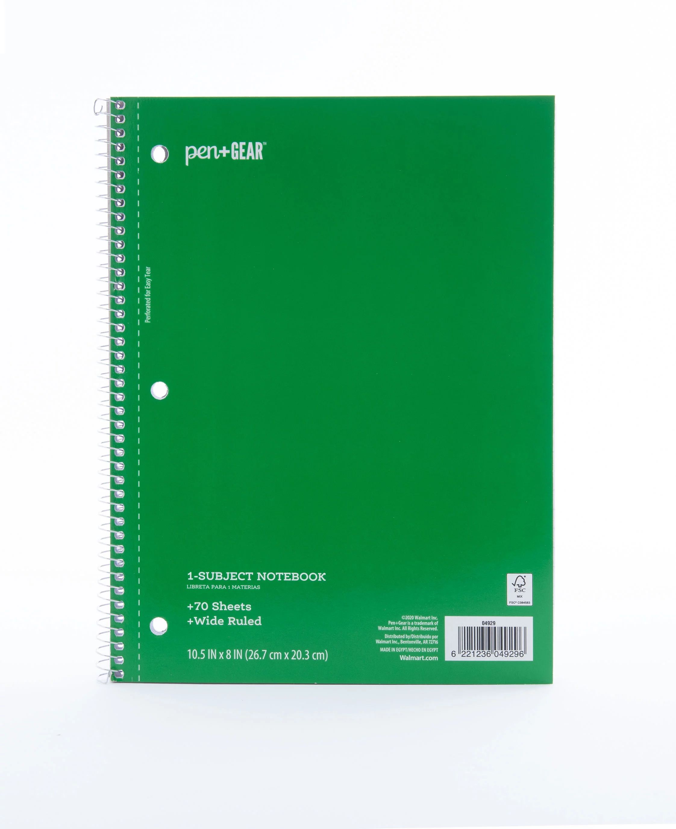 Pen + Gear 1-Subject Notebook, Wide Ruled, Green, 70 Sheets - Walmart.com | Walmart (US)