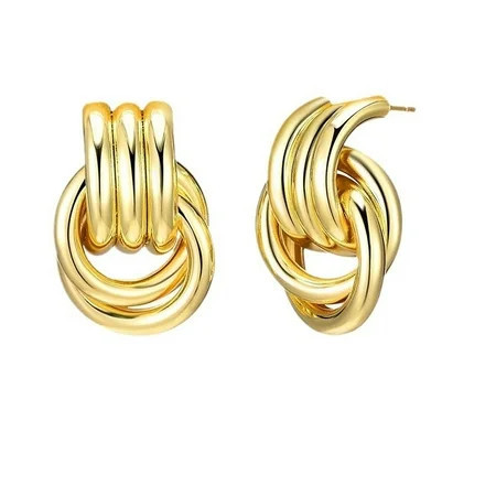 ZSPERKLA 14K Gold Plated Chunky Gold Earrings for Women, Dainty Knot Link Circle Geometric Drop Dangle Earrings Simple Trendy Stud Earrings Jewelry Gift | Walmart (US)