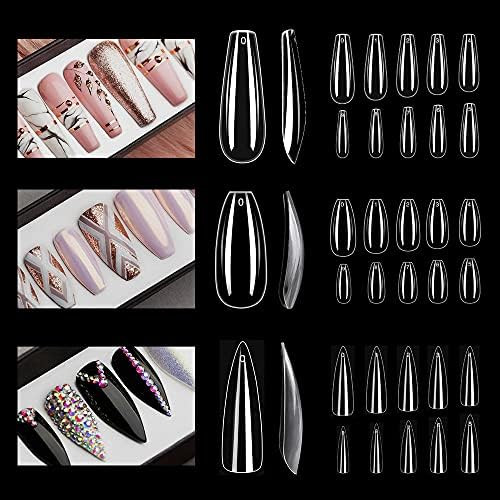 NOVAL Press on Nail Tips 3 Styles 1500PCS Long Ballerina Stiletto Short Coffin Clear Acrylic Full... | Amazon (US)