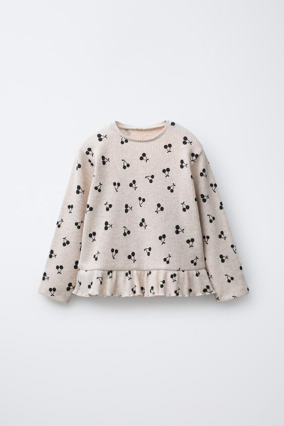 SOFT PRINTED RUFFLE T-SHIRT | Zara US
