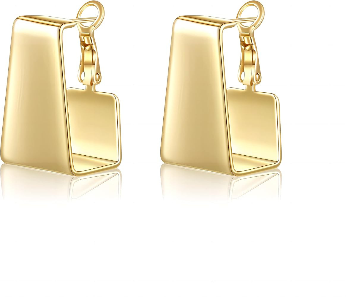 ROSHAR·M Gold Hoop Earrings For Women - Minimalist 14K Gold Plated Hoop Earrings, Delicate Gold ... | Amazon (US)