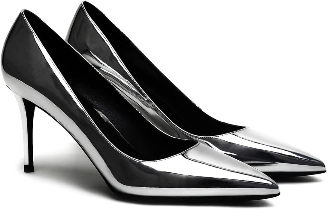 MOOMMO Women Classic High Heels Pumps Shoes Pointed Toe Slip On 3" Satin Heels Stiletto Dress Sho... | Amazon (US)