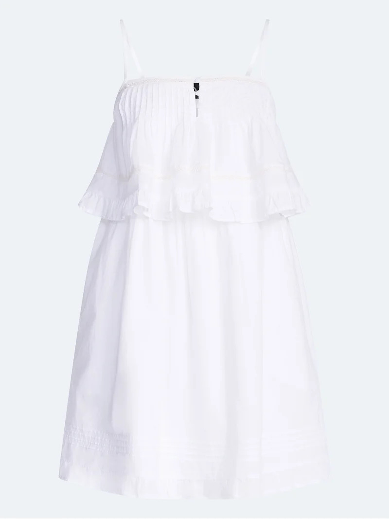 Scoop Women\u2019s Flowy Cotton Mini Dress with Lace Trim, Sizes XS-XXL | Walmart (US)