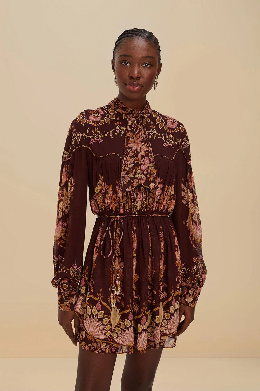 Burgundy Bella Knotted Neckline Mini Dress | FarmRio (US)