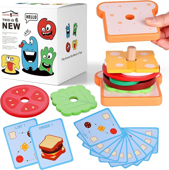 LovesTown Wooden Stacking Toys, Sandwich Stacking Toys Montessori Toys for Kids Educational Presc... | Amazon (US)