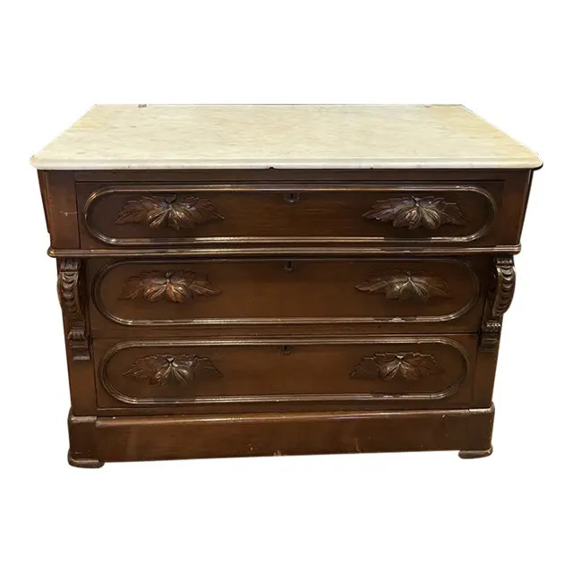 Antique 4-Drawer Dresser With Marble Top | Chairish