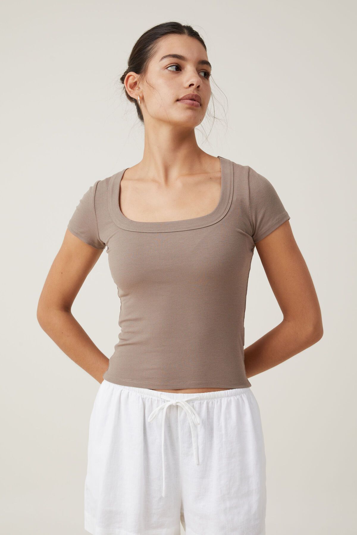 Staple Rib Scoop Neck Short Sleeve Top | Cotton On (US)