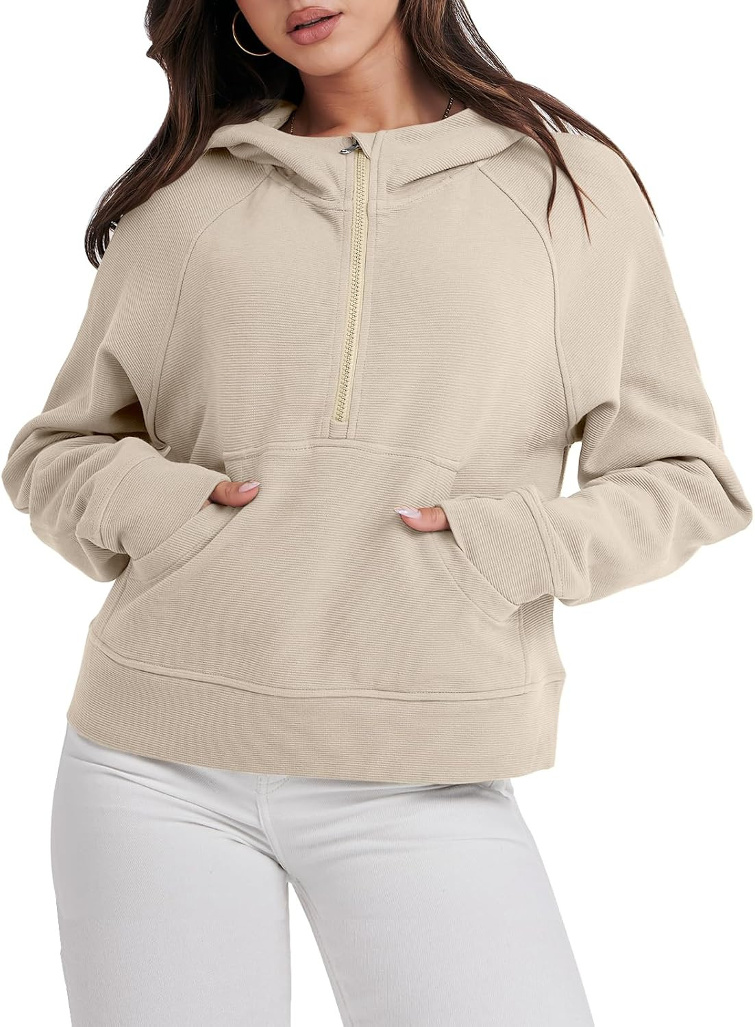 ANRABESS Half Zip Sweatshirts Cropped Hoodies Fleece Womens Quarter Zip Up Pullover Sweaters Fall... | Amazon (US)
