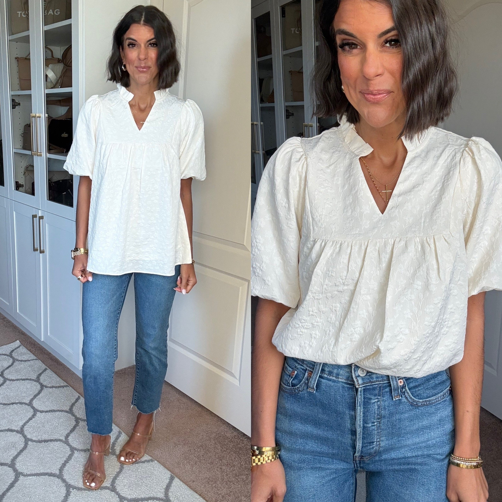 Size small in blouse, size 27 in Levi jeans

#LTKSeasonal #LTKFindsUnder100