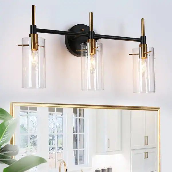 Alva Black Gold 3-Light Modern Vanity Lights Bathroom Light Fixture with Cylinder Shades - 19.5" ... | Bed Bath & Beyond