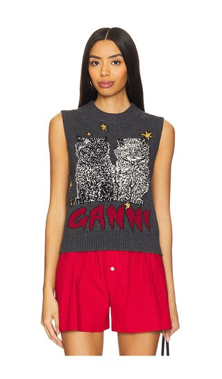 Graphic Wool Mix Cats Vest in Gray Quill | Revolve Clothing (Global)