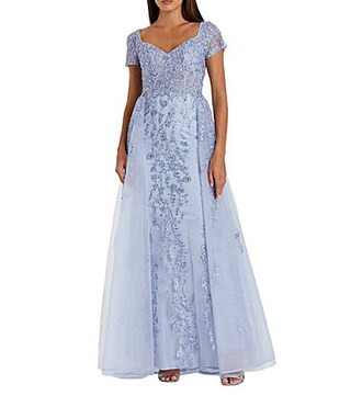 Mac Duggal Short Sleeve Beaded Embroidered Overskirt Gown - 6 | Dillard's