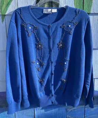 Vintage Envision Avenue Japan Beaded Blue Cardigan Sweater Size 2X 18/20 W  | eBay | eBay US