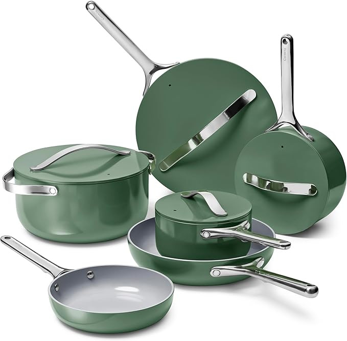Caraway Deluxe Nonstick Ceramic Cookware Set (16 Piece) Pots, Frying Pans, Lids and Kitchen Stora... | Amazon (US)