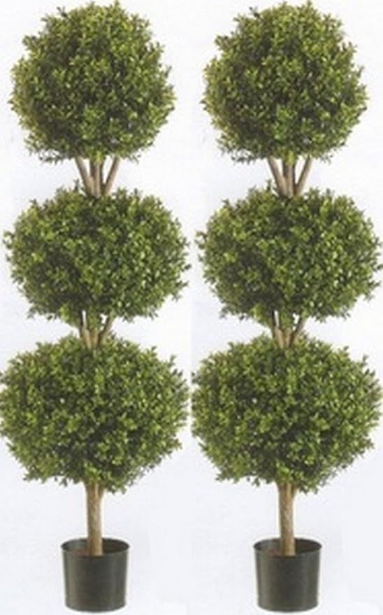 Two 56 Inch Artificial Boxwood Triple Ball Trees Potted | Amazon (US)