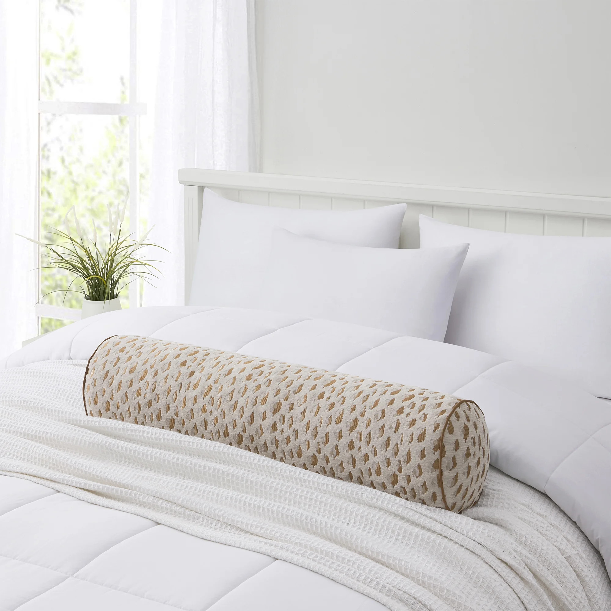 Home Decor Collection 8" x 36" Tan Woven Leopard Bolster Decorative Pillow | Walmart (US)