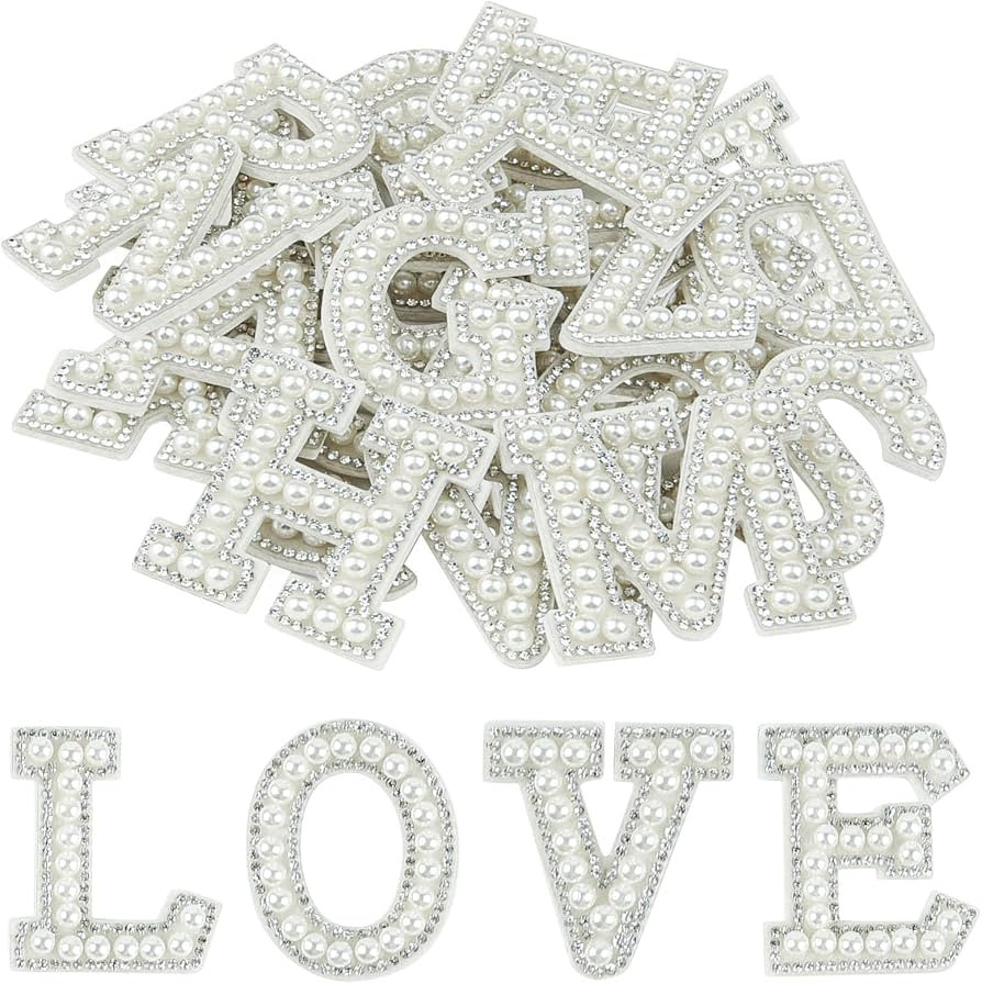 Morcheiong 26Pcs Pearl Rhinestone Letter Patches Self Adhesive A-Z, Stick on Pearl Letter Patches... | Amazon (US)