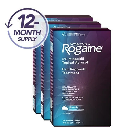 (3 pack) Women's Rogaine 5% Minoxidil Foam for Hair Regrowth, 12-Month Supply | Walmart (US)