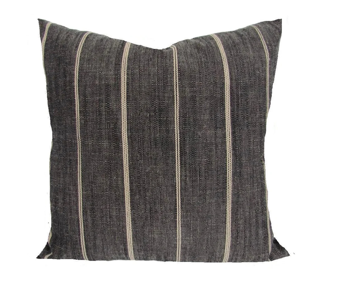 FARMHOUSE PILLOWS, Black Pillow Covers, Charcoal Ticking Throw Pillow Covers for 16x16, 18x18, 20... | Etsy (US)