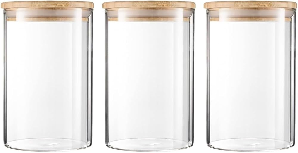 NBBENG Glass Jars with Bamboo Lids, Clear Airtight Food Storage Container Jar with Sealing Lid, C... | Amazon (UK)