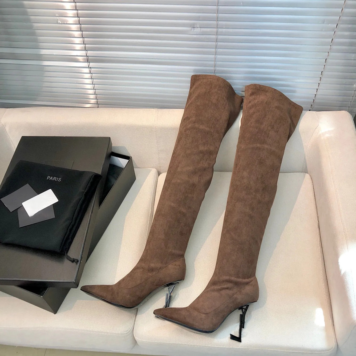 Opyum Over the knee Boots pointed toes Thigh-high boot Letter high heels stretched Leather sole f... | DHGate