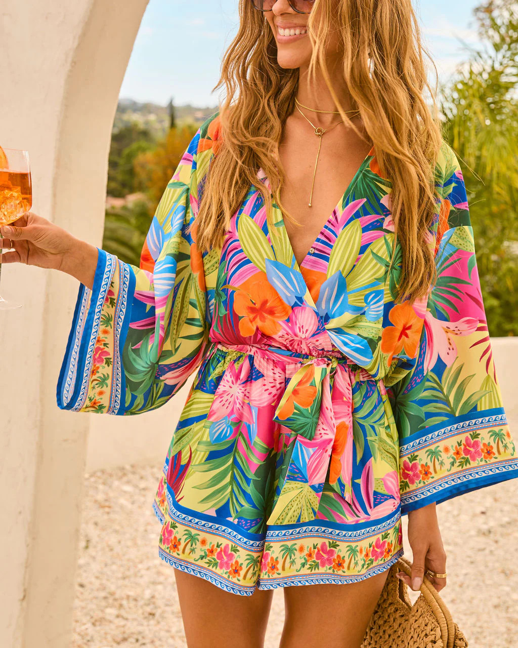 Palm Canyon Satin Tie Waist Romper | VICI