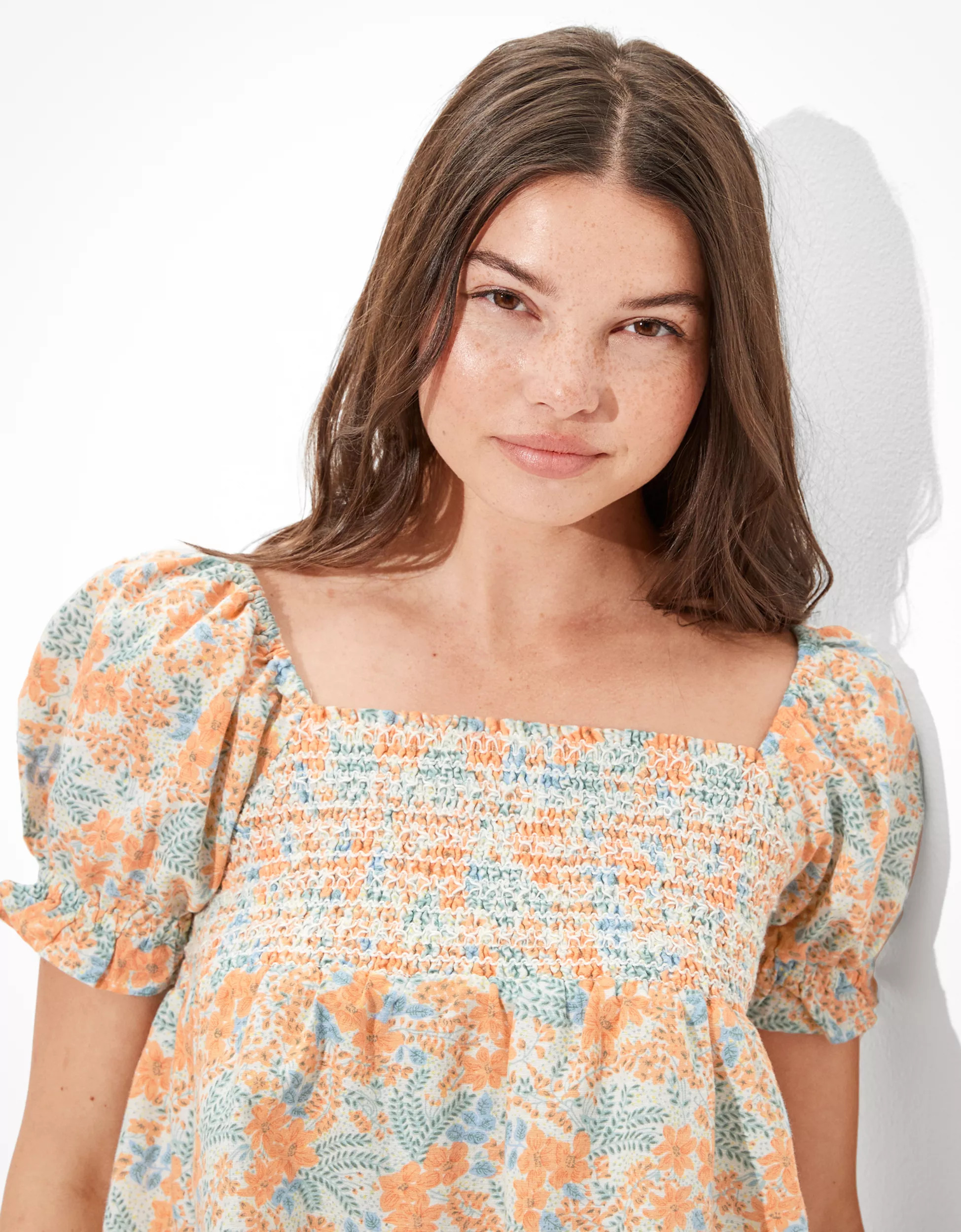 AE Square Neck Smocked Babydoll Blouse | American Eagle Outfitters (US & CA)