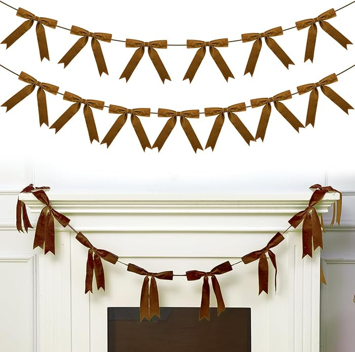 VitalCozy 10 ft Christmas Velvet Bow Garland Pre-Strung Bow Garland Banner with 13 Pcs 7 x 7 Inch... | Amazon (US)