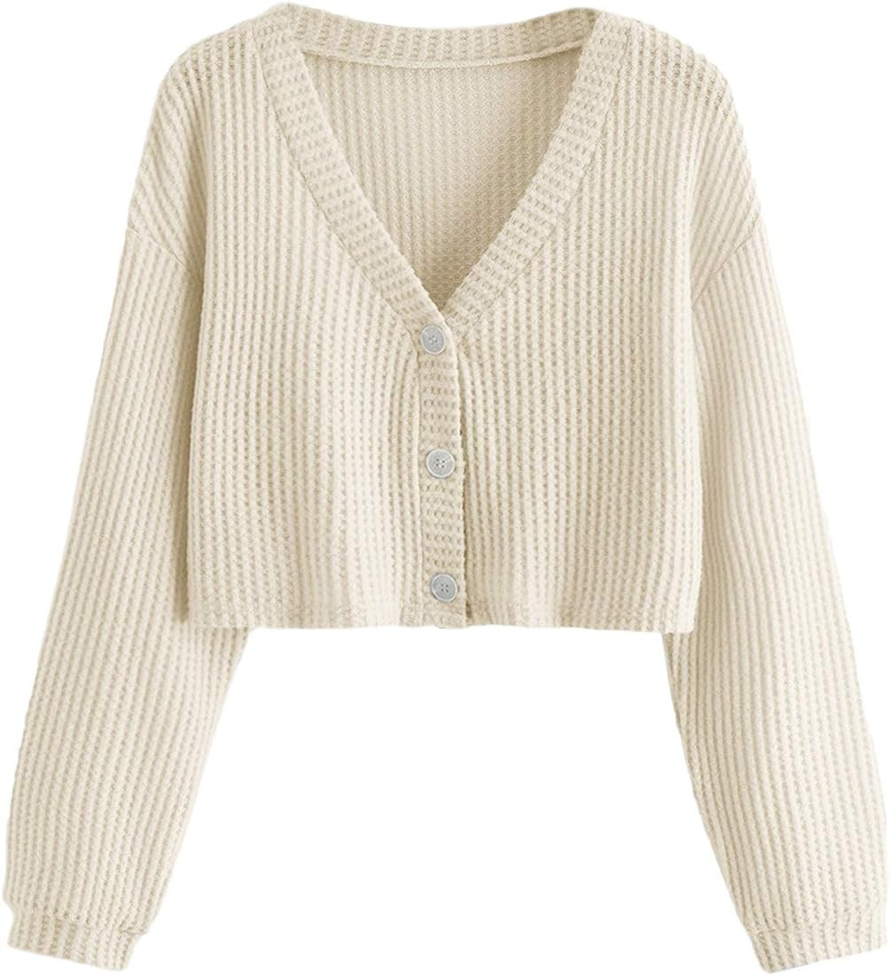 SweatyRocks Women's Long Sleeve Plaid Button Front V Neck Soft Knit Cardigan Sweaters | Amazon (US)