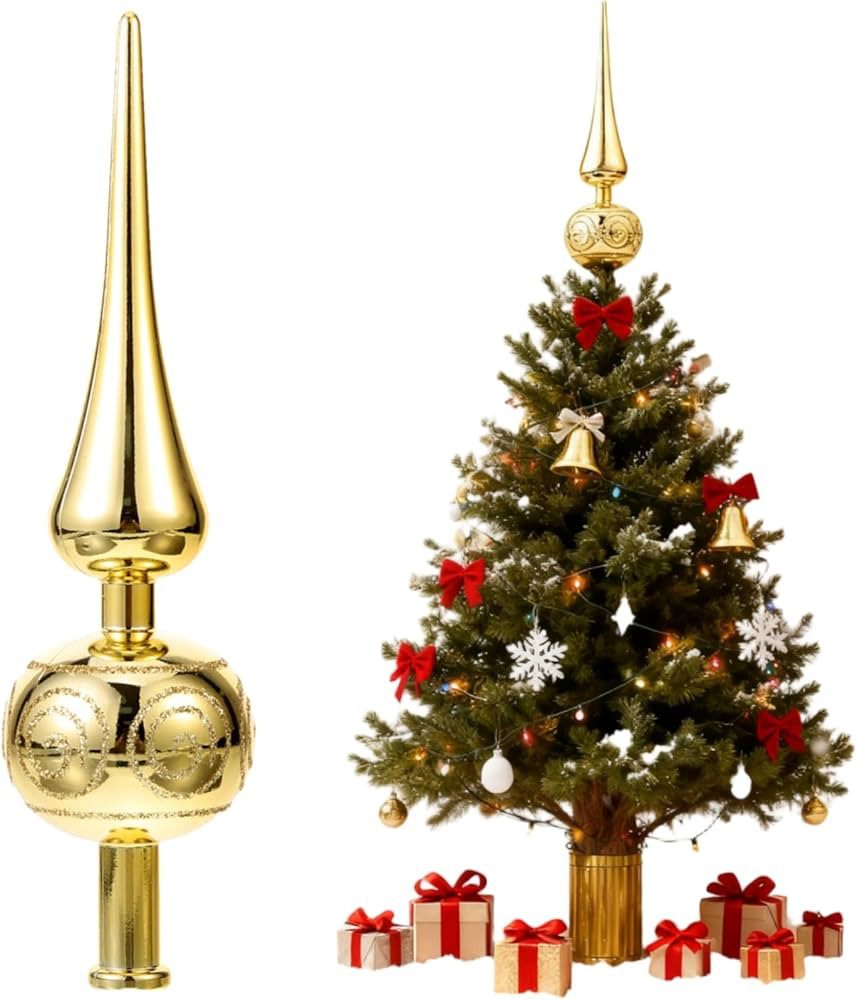 jojofuny Finial Tree Topper - 9"X2.3"/1.5cm Bottom Hole Plastic Christmas Tree Topper, Spherical ... | Amazon (US)