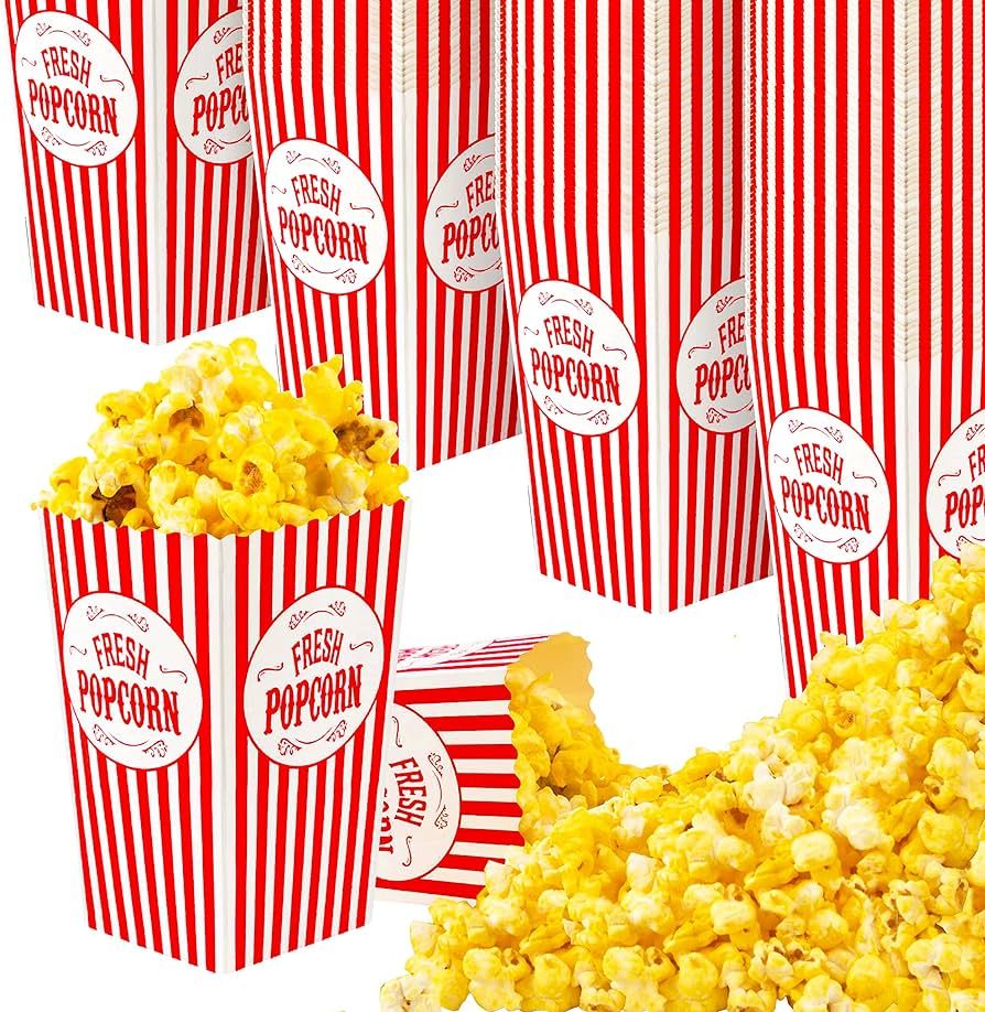 [50 Pack] Movie Theater Popcorn Boxes Disposable Red & White Striped - 30 oz Capacity - Vintage S... | Amazon (US)