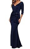 Xscape Women's Plus Size Long 3/4 Sleeve V-Neck Side Ruched Gown (Reg and Petite) | Amazon (US)