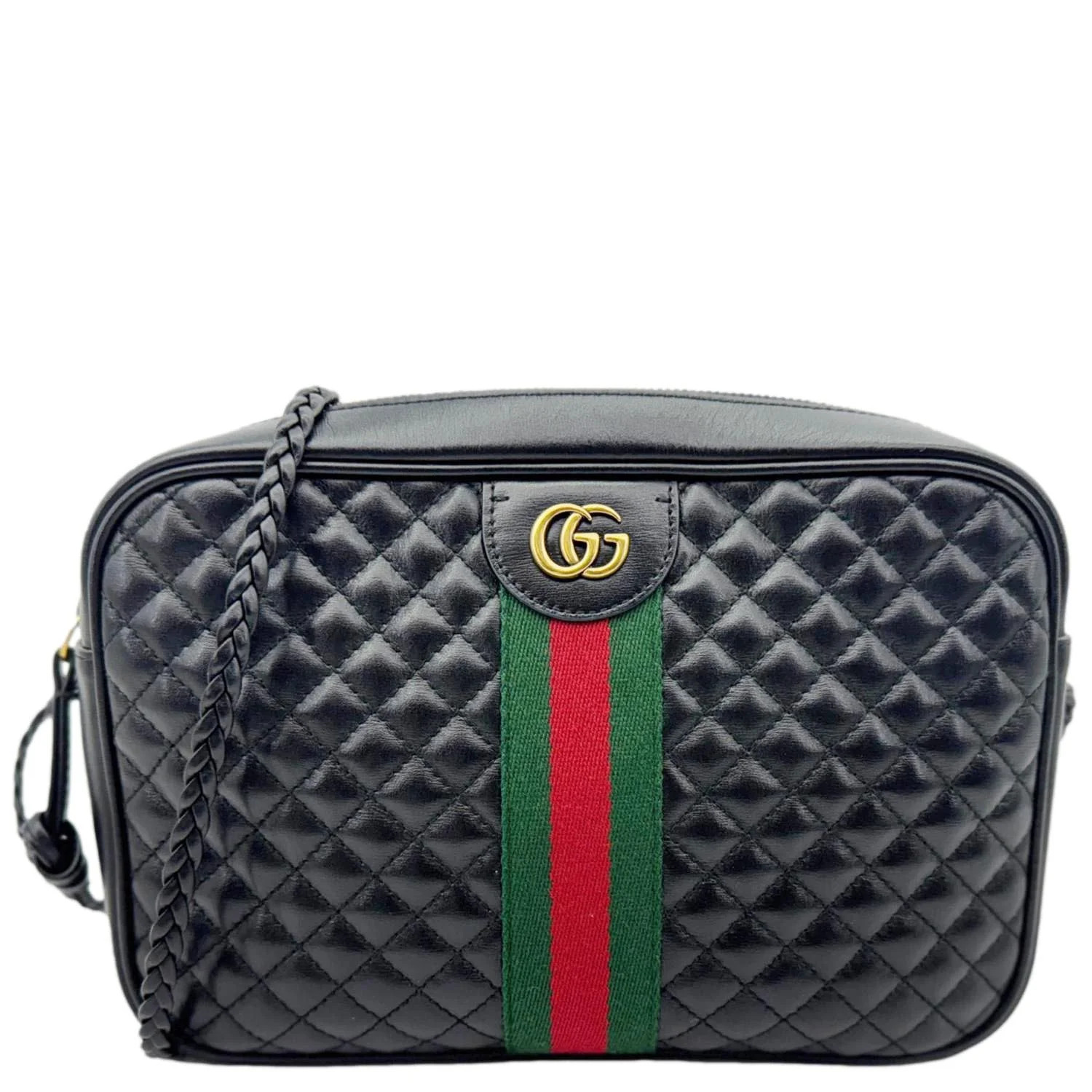 Pre-Owned Gucci Trapuntata Small Web Calfskin Leather Camera Shoulder Bag Black | Walmart (US)