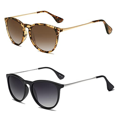 SOJOS Polarized Sunglasses for Women Men Round Classic Vintage Style TR90 SJ2091 (Brown+Black, 63) | Amazon (US)