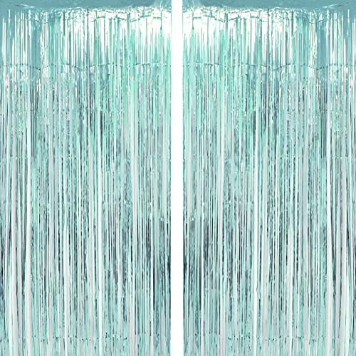 Blue Tinsel Foil Fringe Curtains Under The Sea Baby Shower Birthday Photo Backdrops Wedding Happy Ne | Amazon (US)